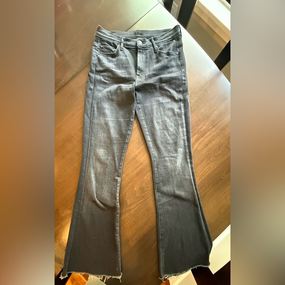MOTHER Charcoal Flare Jeans Weekender Fray